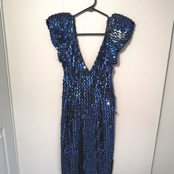 Vintage 80s/90s Blue Sequin Dress Climax Size M - Picture 9 of 9